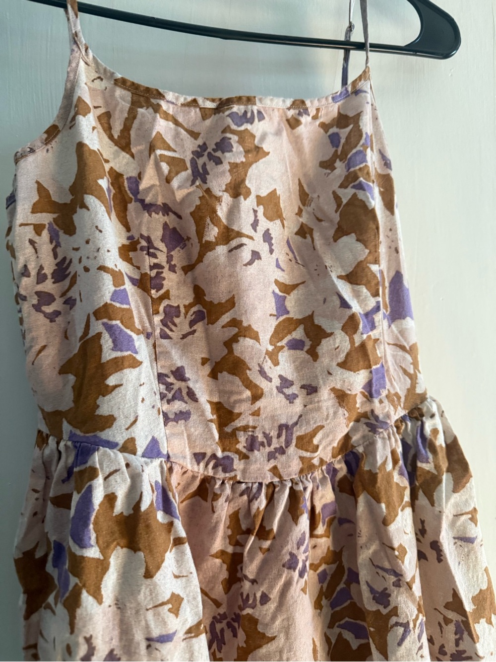 GAP Linen Floral Midi Dress with Brown and Lavender Print